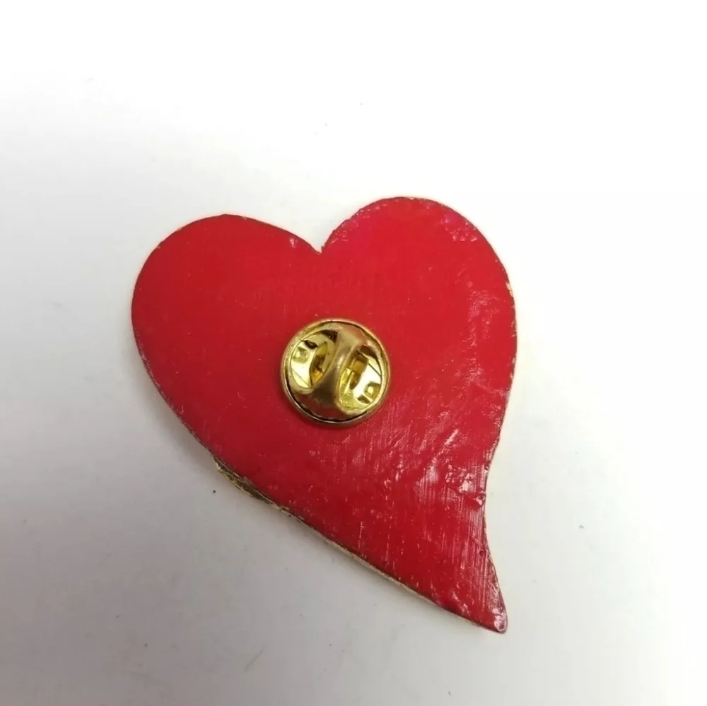 Vintage Big Red Heart Pin with Little Gold Tone Heart, Retro Estate Brooch